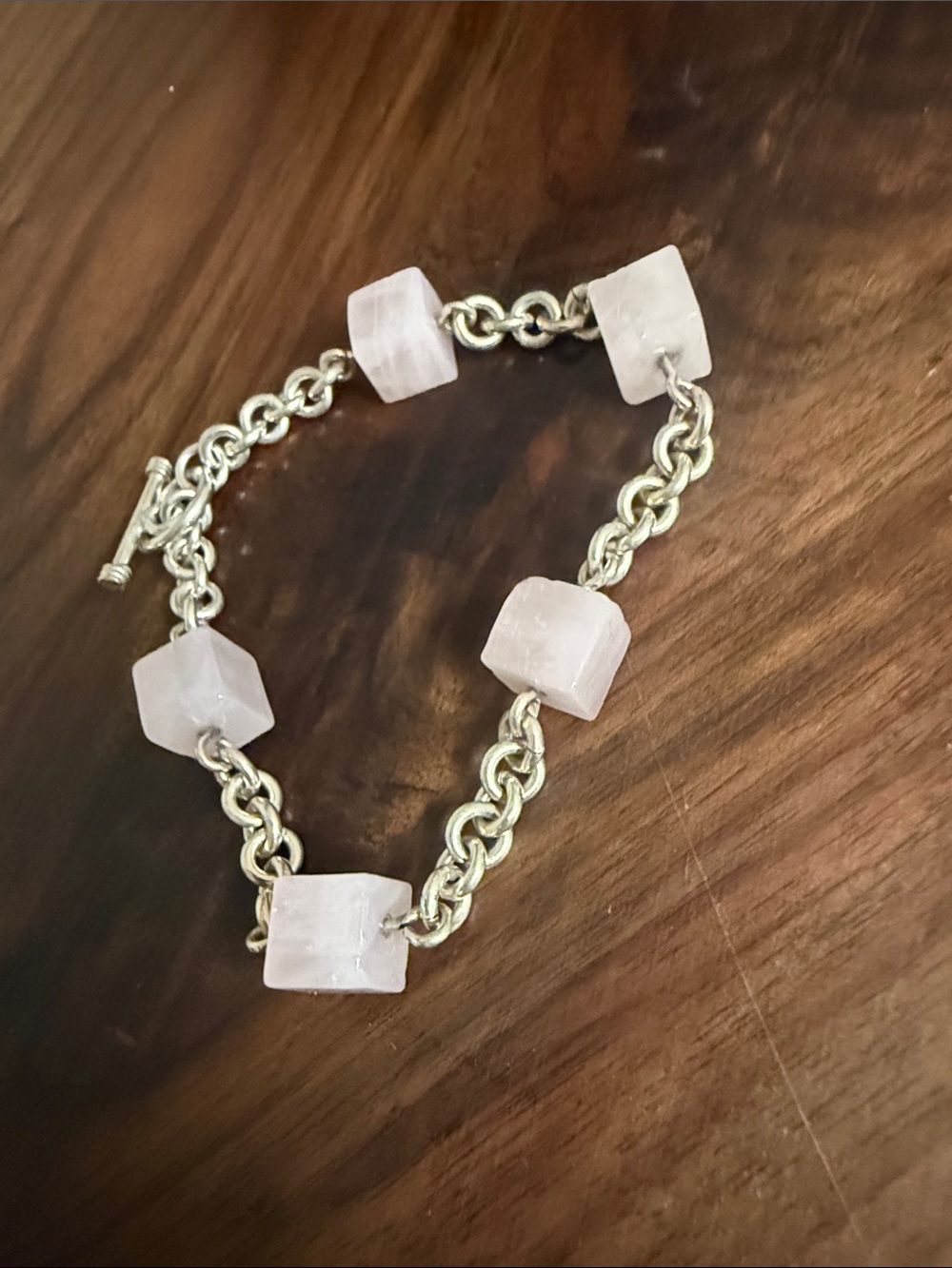 925 Silver Chain Bracelet with Rose Quartz crystals.